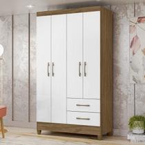Guarda-Roupa Solteiro 4 Portas 2 Gavetas e Pés Chile Branco/Marrome