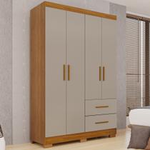 Guarda-Roupa Solteiro 4 Portas 2 Gavetas Estrela Premium Off White/Cinamomo/Off-White