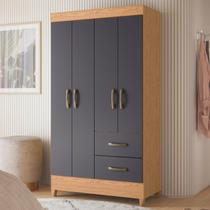 Guarda-Roupa Solteiro 4 Portas 2 Gavetas Mobi Cinza/Freijó/Titanium Guarda-Roupa Solteiro 4 Portas 2 Gavetas Mobi Cinza/Freijó/Titanium