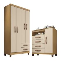 Guarda Roupa Solteiro 4 Portas 2 Gavetas Porto Belo Com Cômoda Sapateira 4 Gavetas 1 Porta I01 Carvalho Off White Clique Chique