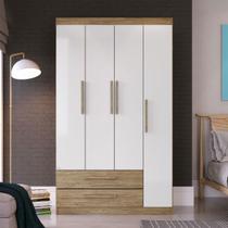 Guarda-Roupa Solteiro 4 Portas 2 Gavetas Wood/Branco Brilho - Decibal Guarda-Roupa Solteiro 4 Portas 2 Gavetas Wood/Branco Brilho - Decibal