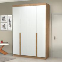 Guarda-roupa Solteiro 4 Portas 3 Gavetas 100% Mdf Marrocos Inovata/Branco Supremo/Cinamomo Mel