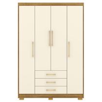 Guarda-Roupa Solteiro 4 Portas 3 Gavetas 9 Prateleiras Espada Nature/Champagne