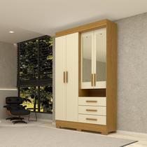 Guarda-roupa Solteiro 4 Portas 3 Gavetas Capelinha com Espelho 100% MDF 119cm Nerina Espresso Móveis