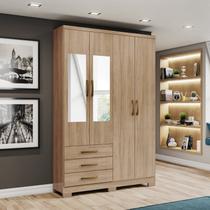 Guarda-roupa Solteiro 4 Portas 3 Gavetas com Espelho Caju Guarda-roupa Solteiro 4 Portas 3 Gavetas com Espelho Caju