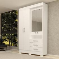 Guarda Roupa Solteiro 4 Portas 3 Gavetas Com Espelho Debora ACP Guarda Roupa Solteiro 4 Portas 3 Gavetas Com Espelho Debora ACP
