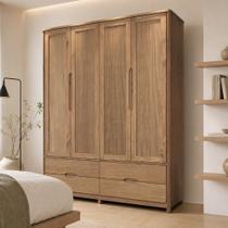 Guarda Roupa Solteiro 4 Portas 4 Gavetas 178cm Madeira Maciça Benton F06 Tauari - Lyam Decor