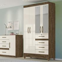 Guarda-Roupa Solteiro 4 Portas 4 Gavetas e 1 com Chave 2 Espelhos e Pés Sobral Guarda-Roupa Solteiro 4 Portas 4 Gavetas e 1 com Chave 2 Espelhos e Pés Sobral