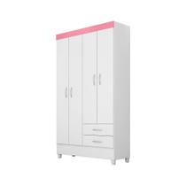 Guarda Roupa Solteiro 4 Portas Astro Branco/Rosa Flex Baby Home-Demóbile