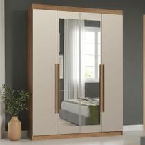Guarda-Roupa Solteiro 4 Portas Batentes com Espelho Rustic/Crema/Rustic Saturno Madesa Guarda-Roupa Solteiro 4 Portas Batentes com Espelho Rustic/Crema/Rustic Saturno Madesa