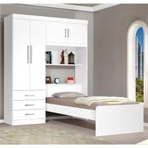 Guarda-Roupa Solteiro 4 Portas com Cama de Solteiro Cancun Yescasa