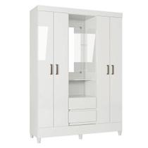 Guarda Roupa Solteiro 4 Portas Com Pés Capelinha Fit Branco Brilho - Santos Andirá Guarda Roupa Solteiro 4 Portas Com Pés Capelinha Fit Branco Brilho - Santos Andirá