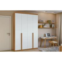 Guarda Roupa Solteiro 4 Portas e 2 Gavetas Alonzo Plus Amêndoa/Branco - Lopas Guarda Roupa Solteiro 4 Portas e 2 Gavetas Alonzo Plus Amêndoa/Branco - Lopas