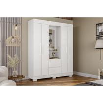 Guarda Roupa Solteiro 4 Portas e 2 Gavetas c/ 1 Espelho Isabely Branco - ACP Guarda Roupa Solteiro 4 Portas e 2 Gavetas c/ 1 Espelho Isabely Branco - ACP