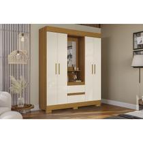 Guarda Roupa Solteiro 4 Portas e 2 Gavetas c/ 1 Espelho Isabely Cinamomo/Off White - ACP