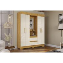 Guarda Roupa Solteiro 4 Portas e 2 Gavetas c/ 1 Espelho Isabely Nature/Off White - ACP