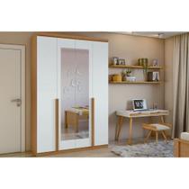 Guarda Roupa Solteiro 4 Portas e 2 Gavetas c/ Espelho Alonzo New Amêndoa/Branco - Lopas Guarda Roupa Solteiro 4 Portas e 2 Gavetas c/ Espelho Alonzo New Amêndoa/Branco - Lopas