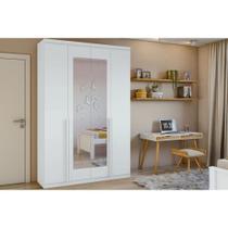 Guarda Roupa Solteiro 4 Portas e 2 Gavetas c/ Espelho Alonzo New Branco - Lopas Guarda Roupa Solteiro 4 Portas e 2 Gavetas c/ Espelho Alonzo New Branco - Lopas