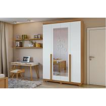 Guarda Roupa Solteiro 4 Portas e 2 Gavetas c/ Espelho e Pés Alonzo Amêndoa/Branco - Lopas Guarda Roupa Solteiro 4 Portas e 2 Gavetas c/ Espelho e Pés Alonzo Amêndoa/Branco - Lopas