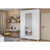 Guarda Roupa Solteiro 4 Portas e 2 Gavetas c/ Espelho e Pés Alonzo Branco - Lopas Guarda Roupa Solteiro 4 Portas e 2 Gavetas c/ Espelho e Pés Alonzo Branco - Lopas