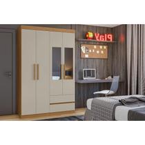 Guarda Roupa Solteiro 4 Portas e 2 Gavetas c/ Espelho Zeus Amêndoa/Off White - Lopas Guarda Roupa Solteiro 4 Portas e 2 Gavetas c/ Espelho Zeus Amêndoa/Off White - Lopas