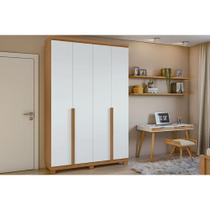 Guarda Roupa Solteiro 4 Portas e 2 Gavetas c/ Pés Alonzo Amêndoa/Branco - Lopas Guarda Roupa Solteiro 4 Portas e 2 Gavetas c/ Pés Alonzo Amêndoa/Branco - Lopas