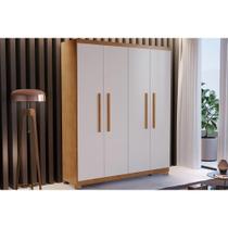 Guarda Roupa Solteiro 4 Portas e 2 Gavetas c/ Pés Espanha Naturale/Off White - Rufato Guarda Roupa Solteiro 4 Portas e 2 Gavetas c/ Pés Espanha Naturale/Off White - Rufato
