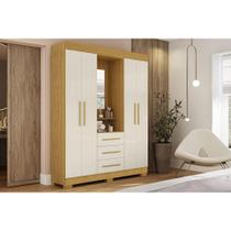 Guarda Roupa Solteiro 4 Portas e 3 Gavetas c/ 1 Espelho Emily Gold Nature/Off White - ACP Guarda Roupa Solteiro 4 Portas e 3 Gavetas c/ 1 Espelho Emily Gold Nature/Off White - ACP