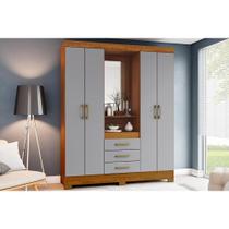 Guarda Roupa Solteiro 4 Portas e 3 Gavetas c/ Espelho Briz B24 Nature/Cinza - Henn Guarda Roupa Solteiro 4 Portas e 3 Gavetas c/ Espelho Briz B24 Nature/Cinza - Henn