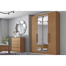 Guarda Roupa Solteiro 4 Portas e 3 Gavetas c/ Espelho Moderni/Sevilha Cumaru - Novo Horizonte