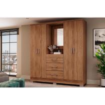 Guarda Roupa Solteiro 4 Portas e 3 Gavetas c/ Espelho Roma 1181 c/ Pés Freijo - Carraro Guarda Roupa Solteiro 4 Portas e 3 Gavetas c/ Espelho Roma 1181 c/ Pés Freijo - Carraro