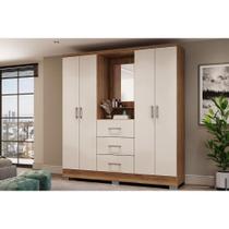 Guarda Roupa Solteiro 4 Portas e 3 Gavetas c/ Espelho Roma 1181 c/ Pés Freijo/Off White - Carraro Guarda Roupa Solteiro 4 Portas e 3 Gavetas c/ Espelho Roma 1181 c/ Pés Freijo/Off White - Carraro