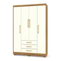 Guarda Roupa Solteiro 4 Portas e 3 Gavetas Valência Nature/Champanhe - Pallazio