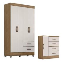Guarda Roupa Solteiro 4 Portas E Cômoda 4 Gavetas E 1 Porta Lite Nature Off White Móveis Leão