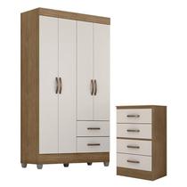 Guarda Roupa Solteiro 4 Portas e Cômoda 4 Gavetas Lite Nature Off White Móveis Leão