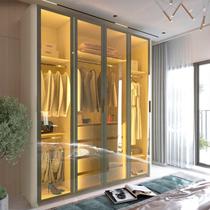 Guarda-Roupa Solteiro 4 Portas Reflecta com Pés e LED 100% MDF Innova Bege/Off White Guarda-Roupa Solteiro 4 Portas Reflecta com Pés e LED 100% MDF Innova Bege/Off White