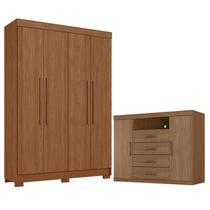 Guarda Roupa Solteiro 4 Portas Sarandi com Cômoda Havana Jatoba - Santos Andirá