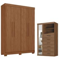 Guarda Roupa Solteiro 4 Portas Sarandi com Cômoda Marabá com Espelho Jatoba - Santos Andirá Guarda Roupa Solteiro 4 Portas Sarandi com Cômoda Marabá com Espelho Jatoba - Santos Andirá