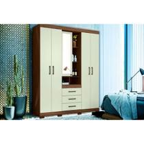 Guarda Roupa Solteiro 5 Portas e 3 Gavetas Havana Star 5.3 Castanha/Off White - Santos Andirá