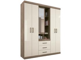 Guarda Roupa Solteiro 5 Portas e 3 Gavetas Havana Star 5.3 Castanha/Off White - Santos Andirá