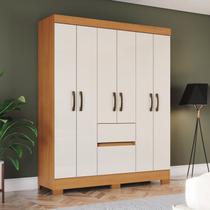 Guarda-Roupa Solteiro 6 Portas 2 Gavetas BS04 Off White/Cinamomo