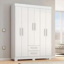 Guarda Roupa Solteiro 6 Portas Branco Cor Flex Branco ou Branco Rosa com Pés 2 Gavetas NT6015 Notável Móveis
