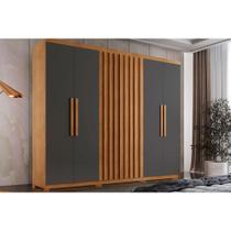 Guarda Roupa Solteiro 6 Portas e 2 Gavetas c/ Pés Cairo Naturale/Grafite - Rufato Guarda Roupa Solteiro 6 Portas e 2 Gavetas c/ Pés Cairo Naturale/Grafite - Rufato