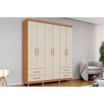Guarda Roupa Solteiro 6 Portas e 4 Gavetas c/ Pés Canadá Plus Cinamomo/Off White - Conquista