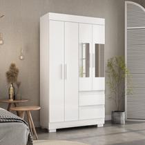 Guarda-roupa Solteiro 99,80cm 4 Portas com Espelho e 2 Gavetas Chantrieri Espresso Móveis Branco