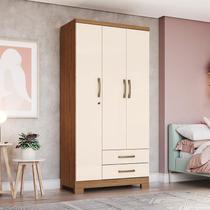 Guarda Roupa Solteiro Açaí Ambiente 3 Portas 2 Gavetas com Chave Nature Off White - Henn