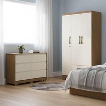 Guarda Roupa Solteiro Açaí Ambiente e Cômoda Ravenna Nature Off White - Henn