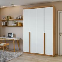 Guarda-Roupa Solteiro Alonzo 4 portas 2 Gavetas Amêndoa Clean/Branco - Móveis Lopas