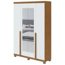 Guarda-Roupa Solteiro Alonzo 4 portas 2 Gavetas Com Espelho Amêndoa Clean/Branco Guarda-Roupa Solteiro Alonzo 4 portas 2 Gavetas Com Espelho Amêndoa Clean/Branco