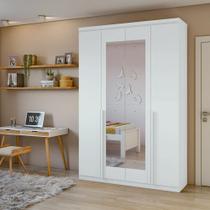 Guarda-Roupa Solteiro Alonzo 4 portas 2 Gavetas Com Espelho Branco